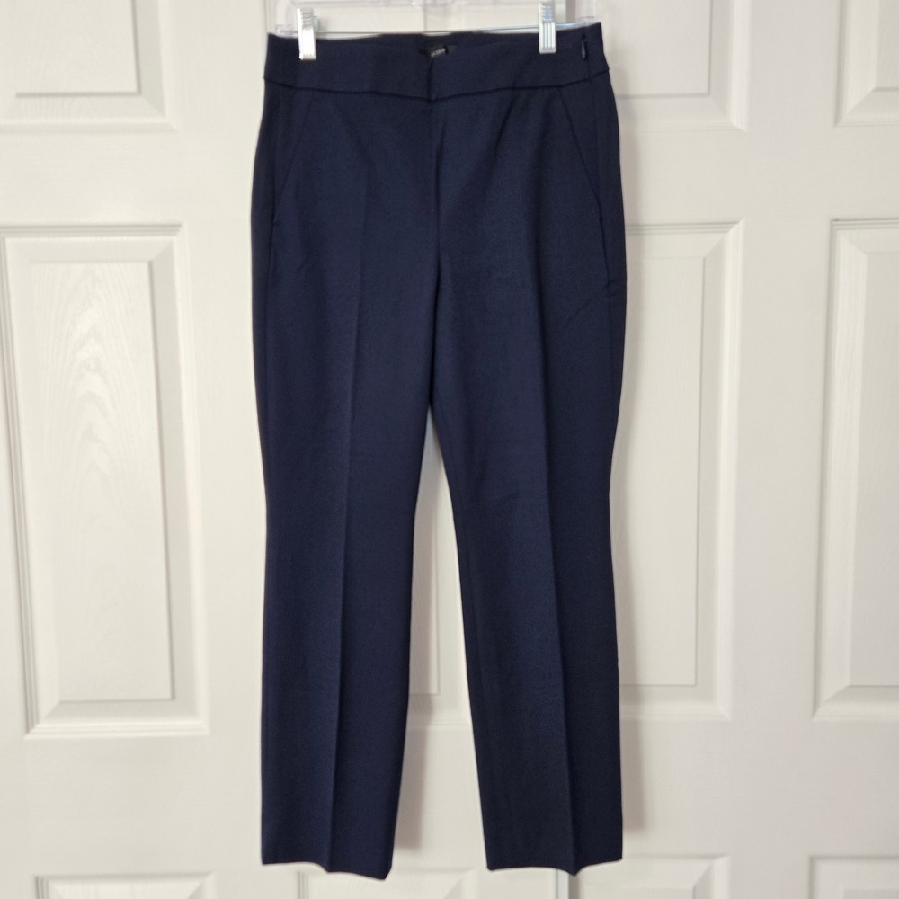 J.Crew Remi Slim Crop Pant Navy Blue Bi-Stretch Cotton‎ Trousers Side Zip High